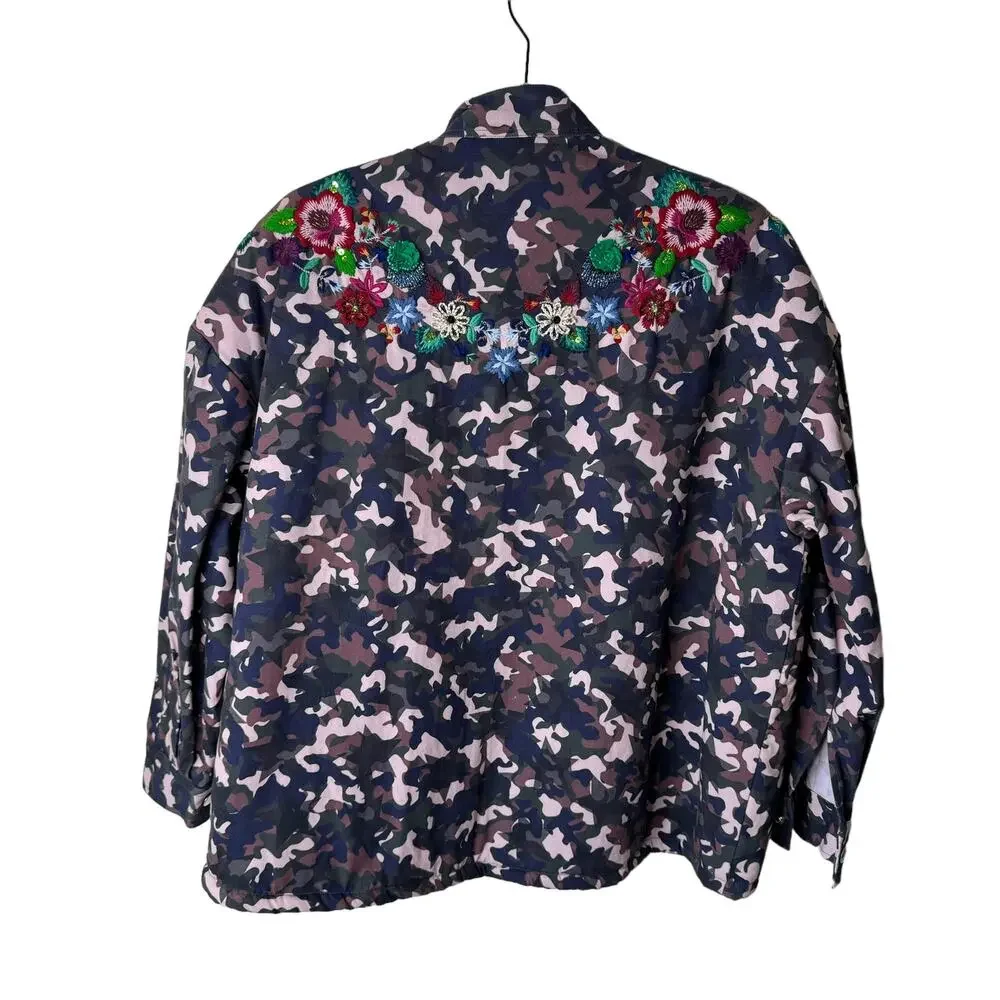 Vilagallo Anthropologie Embroidered Camo Sequin Jacket M